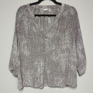 Zoa Gray and White V Neck Blouse